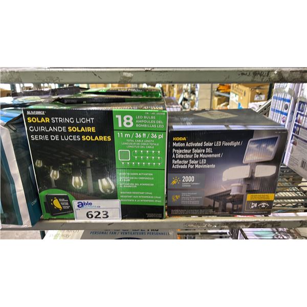 SUNFORCE LED SOLAR STRING LIGHTS  & KODA MOTION-ACTIVATED LED FLOODLIGHT *WORKING CONDITION UNKNOWN/
