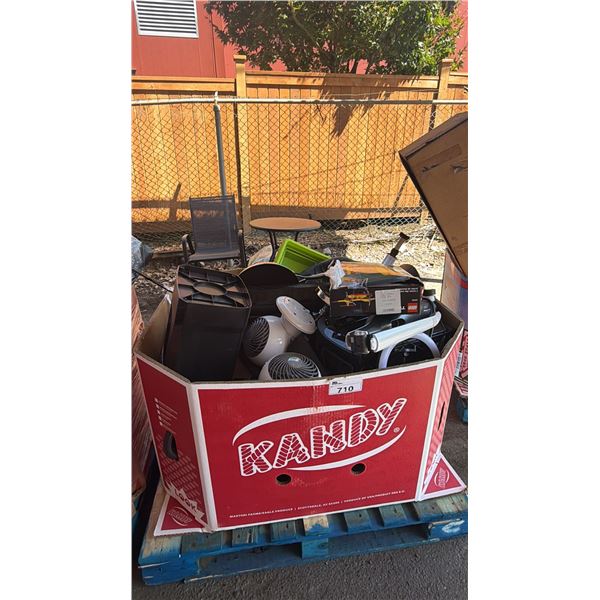 PALLET OF ASSORTED ITEMS INCL. FANS, VACUUM CLEANER, LEGO TOASTER AND MORE
