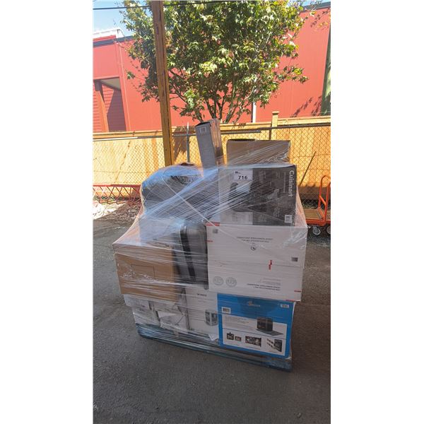 PALLET OF ASSORTED ITEMS INCL. TOSHIBA AIR FRY TOASTER OVEN, LUGGAGE BAGS, WINIX HUMIDIFIER AND MORE