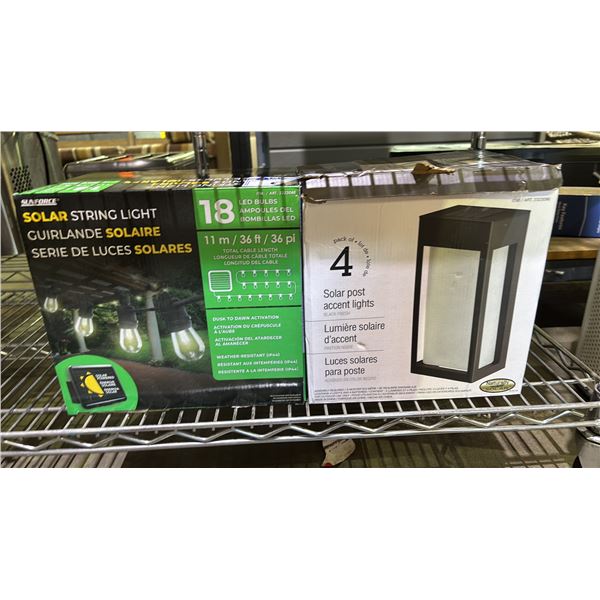 SUNFORCE SOLAR STRING LIGHT & PACK OF 4 SOLAR POST ACCENT LIGHTS *WORKING CONDITION UNKNOWN/MAY BE