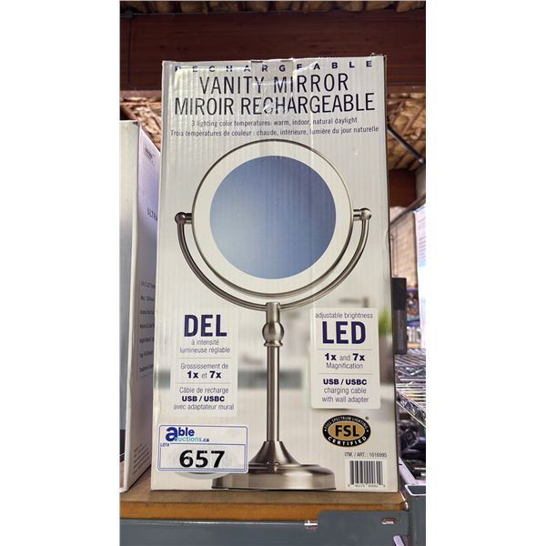 RECHARGEABLE LED VANITY MIRROR W/3 LIGHTING TEMPERATURES *WORKING CONDITION UNKNOWN/MAY BE MISSING