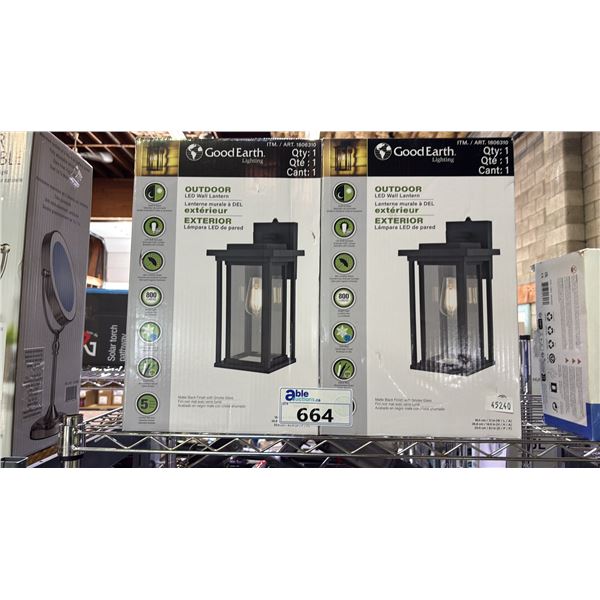 (2) GOOD EARTH LIGHTING OUTDOOR LED WALL LANTERNS  *WORKING CONDITION UNKNOWN/MAY BE MISSING PARTS &