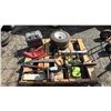 Image 1 : PALLET OF ASSORTED ITEMS INCLUDING; TRACTOR TRAILER TIRES, CORDLESS CHAINSAW WITH BATTERIES, BRANCH