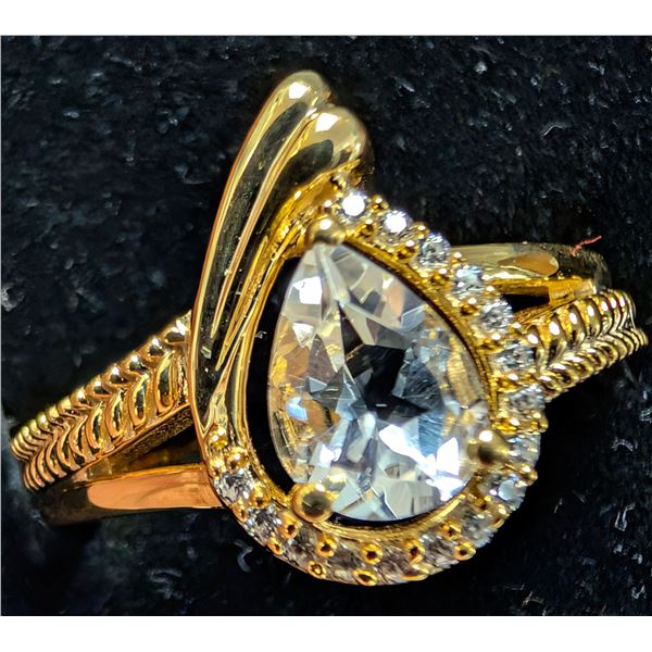 SILVER(3.77G), WHITE TOPAZ (1CT) RING