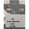 Image 2 : 14K(0.5G), LAB DIAMOND (1.4CT) EARRING, APPRAISED INSURANCE VALUE $1650