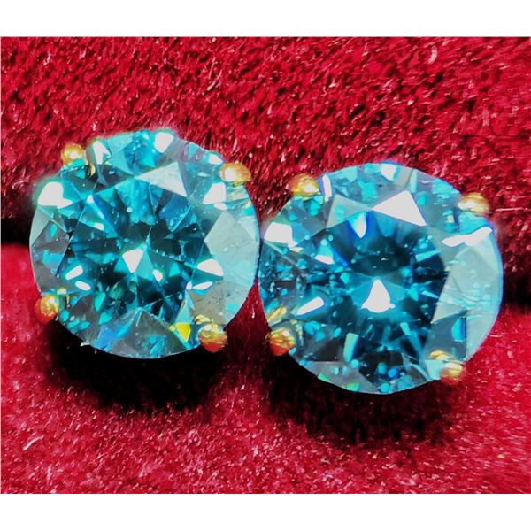 14K(0.5G), BLUE LAB DIAMOND (1.32CT) EARRING, APPRAISED INSURANCE VALUE $1160