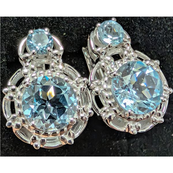 SILVER(5.9G), BLUE TOPAZ (4.2CT) EARRING, SUGGESTED RETAIL VALUE $480