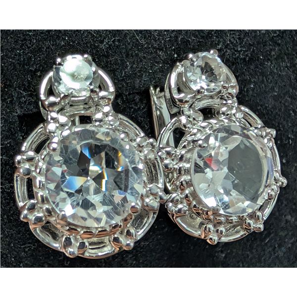 SILVER(5.56G), WHITE TOPAZ (5CT) EARRING, SUGGESTED RETAIL VALUE $440