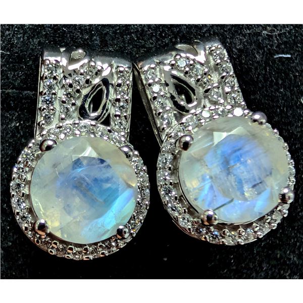 SILVER(4.62G), MOONSTONE (3CT) EARRING, SUGGESTED RETAIL VALUE $320