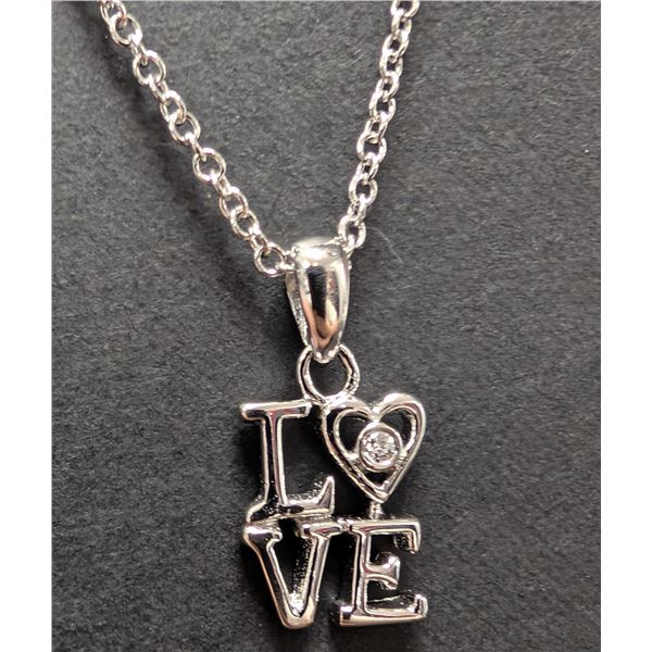 SILVER(2.39G), NATURAL DIAMOND (0.01CT) NECKLACE 15"