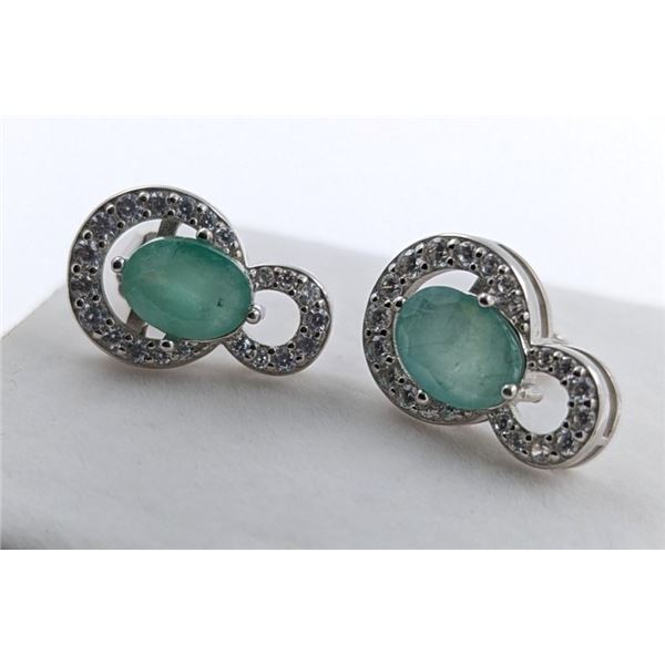 4.1 GRAM CERTIFIED SILVER EMERALD GEMSTONE EARRINGS ($3,005 APPRAISAL): *APPRAISAL NOT GUARANTEED*
