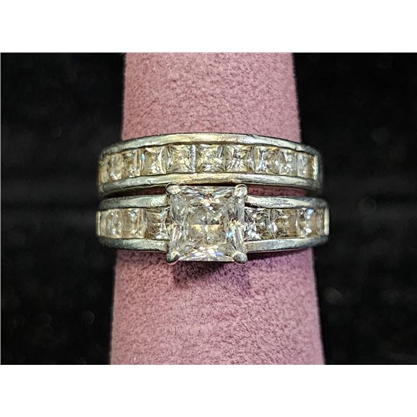 .925 SILVER CUBIC ZIRCONIA WEDDING RING SET: BAND SIZE 6.75, RING SIZE 7
