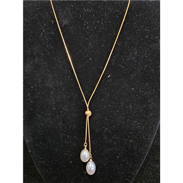 GOLD PLATED .925 SILVER LARIAT STYLE NECKLACE WITH 2 PEARLS