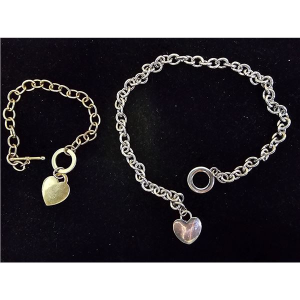 TIFFANY-STYLE CHARM BRACELET WITH HEART TAG & TIFFANY-STYLE TOGGLE NECKLACE WITH HEART TAG