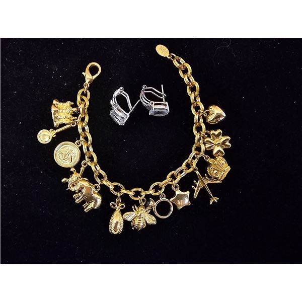 JOAN RIVER CHARM BRACELET & PAIR OF LEVER-BACK EARRINGS