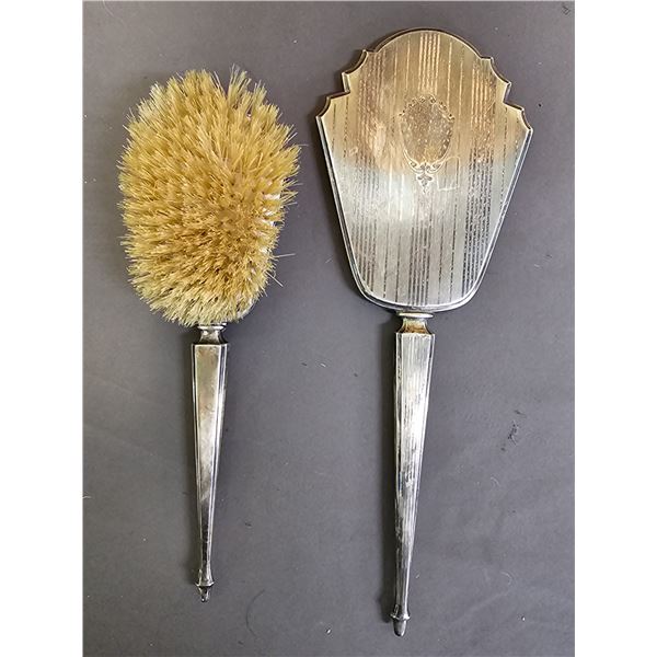 VINTAGE STERLING SILVER HAIR BRUSH & HAND HELD MIRROR WITH NO GLASS