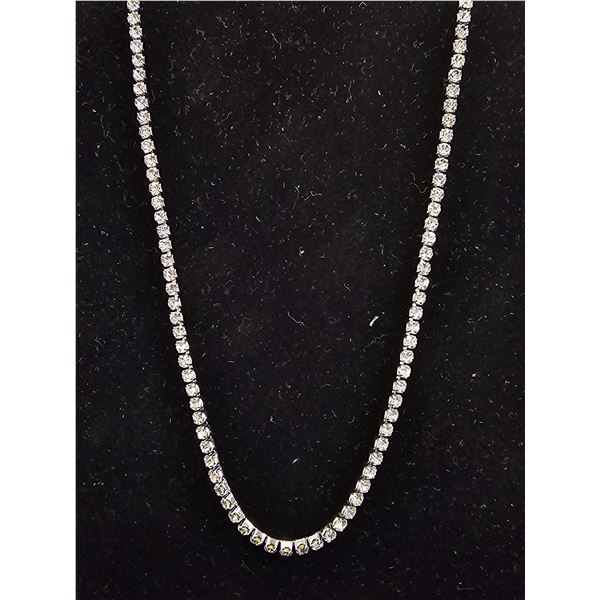 *NEW* PLATINUM PLATED 3MM SIMULATED DIAMOND (CZ) TENNIS NECKLACE: ADJUSTABLE 18" - 20" LONG