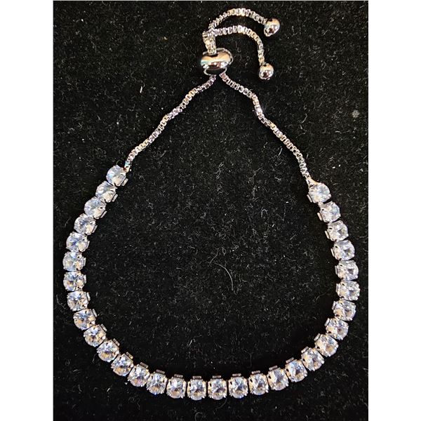 *NEW* PLATINUM PLATED 4MM SIMULATED DIAMOND (CZ) TENNIS BRACELET: ADJUSTABLE 6" - 10" LONG