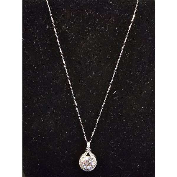 *NEW* .925 SILVER 5CT SIMULATED DIAMOND (CZ) TEARDROP NECKLACE; 16" - 18" LONG