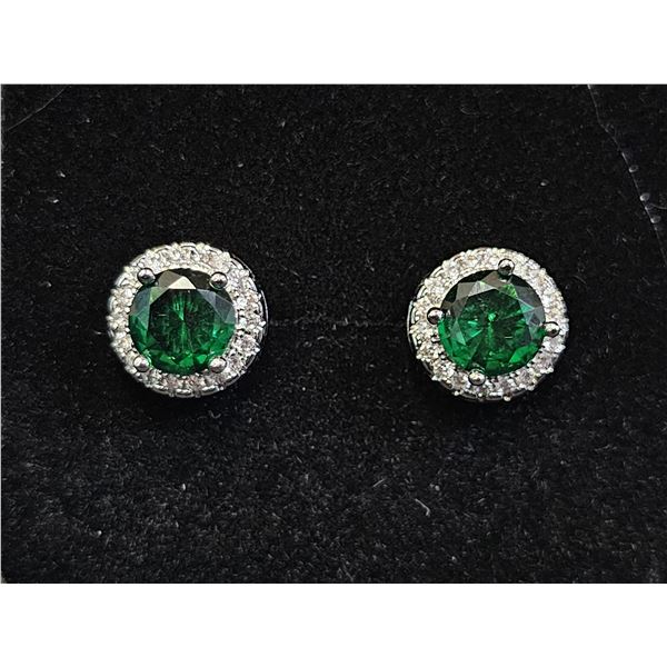 *NEW* .925 SILVER 1CT LAB CREATED EMERALD HALO STUD EARRINGS