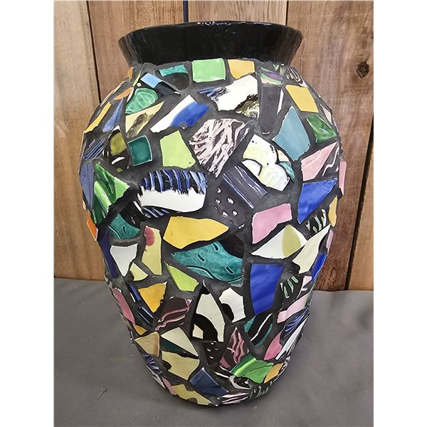 LARGE 15.5" TALL HANDMADE MOSAIC VASE BY SANDRA MILLOTT, VICTORIA, BC