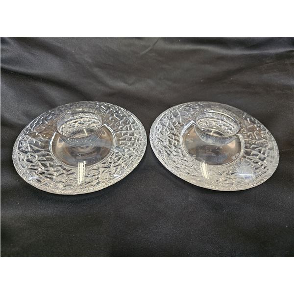 (2) VINTAGE OOREFORS CRYSTAL DISCUS VOTIVE CANDLE HOLDERS DESIGNED BY LARS HELLSTEN