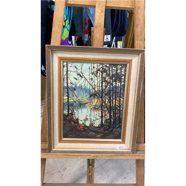 ORIGINAL OIL ON BOARD PAINTING "FOREST LAKE SCENE" SIGNED/DATED SAKS 75' (15 1/2" X 18 1/4" FRAMED)