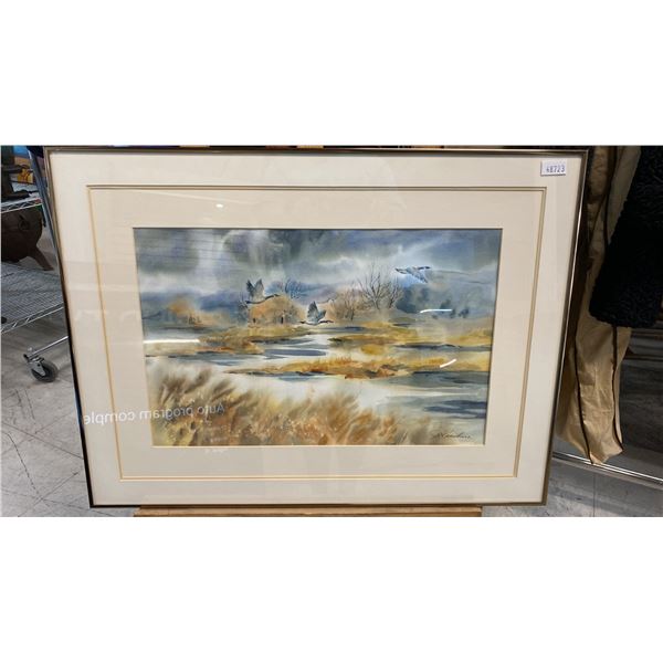 JOYCE KAMIKURA ORIGINAL WATER COLOUR PAINTING "GEESE IN FLIGHT SCENE"