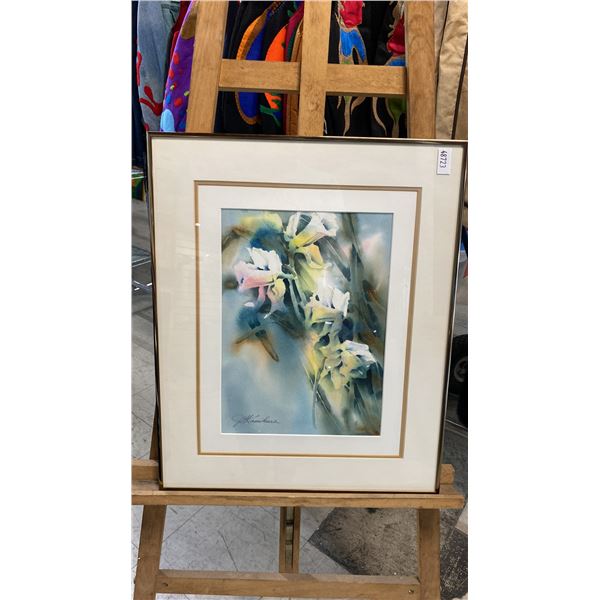 JOYCE KAMIKURA ORIGINAL WATER COLOUR PAINTING "FLORAL SCRENE" (22 1/2" X 18 1/4" FRAMED)