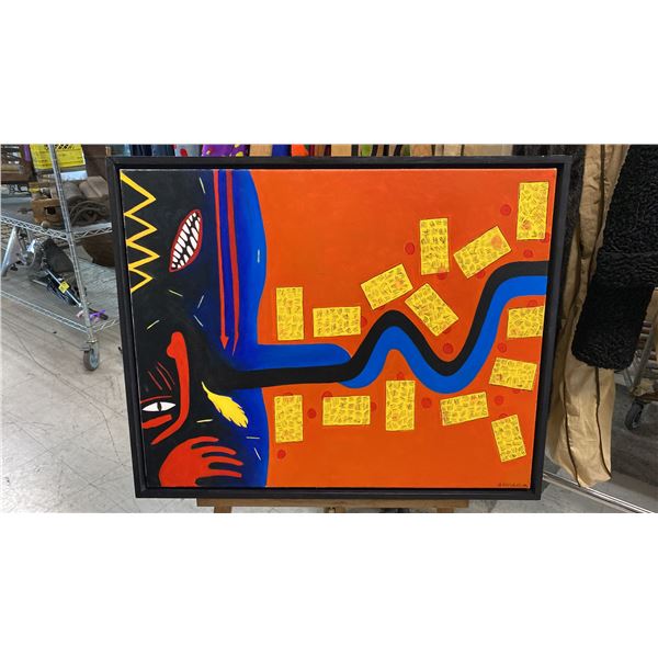 ORIGINAL OIL ON CANVAS ABSTRACT PAINTING "ROADS TO THE GODS" SIGNED ON BACK (25 3/4" X 32" FRAMED)