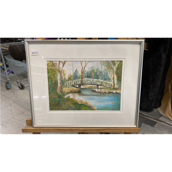 LISA BRAYHAM ORIGINAL WATER COLOUR PAINTING "DUCK POND SCENE" 20 1/4" X 16 1/4" FRAMED)