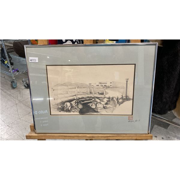 ORIGINAL PENCIL SKETCHING "MD CENTURY MODERN HOME LANDSCAPE" SIGNED/DATED 79'