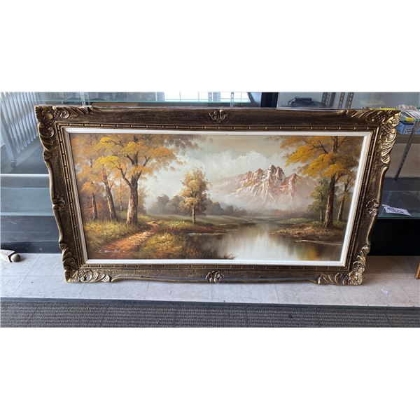 C. DUNSTAN "MOUNTAIN FOREST SCENE" ORIGINAL OIL ON CANVAS PAINTING (32" X 55 1/2"  FRAMED)