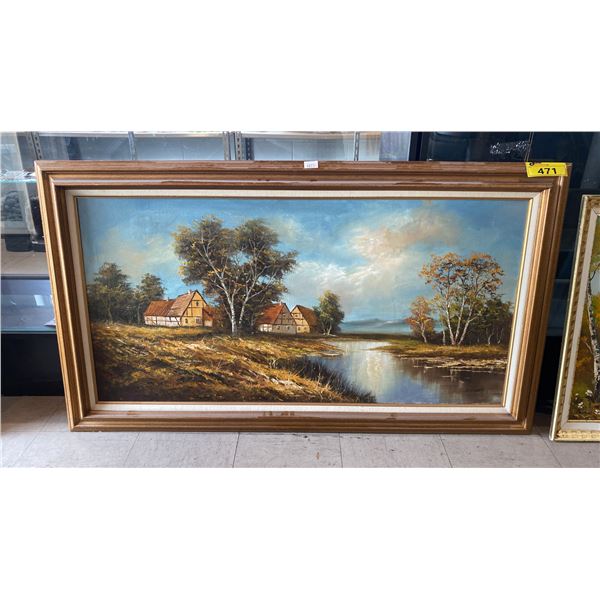 ORIGINAL OIL ON CANVAS PAINTING "COUNTRY COTTAGE SCENE" SIGNED WILLIAMS (55" X 31" FRAMED)