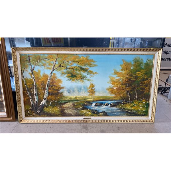 ORIGINAL OIL ON CANVAS PAINTING "LEFT BANK PARIS" BY L. DANCOURT (28" X 52" FRAMED)