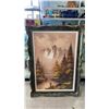 Image 1 : ORIGINAL OIL ON CANVAS PAINTING "MOUNTAIN LAKE SCENE" SIGNED (31" X 43" FRAMED)