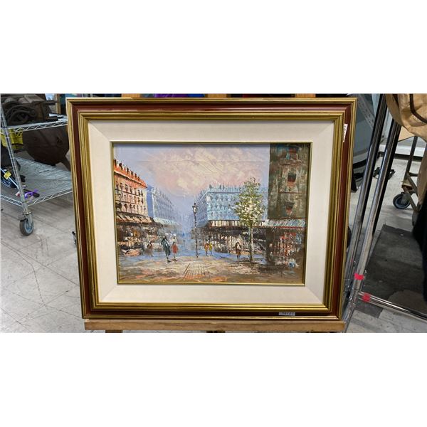 ORIGINAL OIL ON CANVAS PAINTING " CITY STREET SCENE" SIGNED (18 1/2" X 22 1/2" FRAMED)