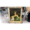 Image 1 : ORIGINAL OIL ON BOARD PAINTING " PORTRAIT OF LADY IN GREEN DRESS" (19" X 23" FRAMED)