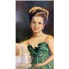 Image 2 : ORIGINAL OIL ON BOARD PAINTING " PORTRAIT OF LADY IN GREEN DRESS" (19" X 23" FRAMED)