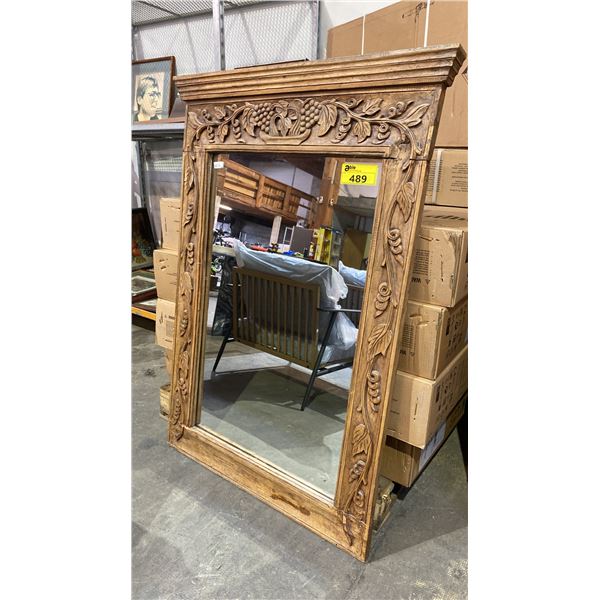 CARVED GRAPEVINE PATTERN MAHOGANY FRAMED WALL MIRROR (35 1/2" X 51 1/2")
