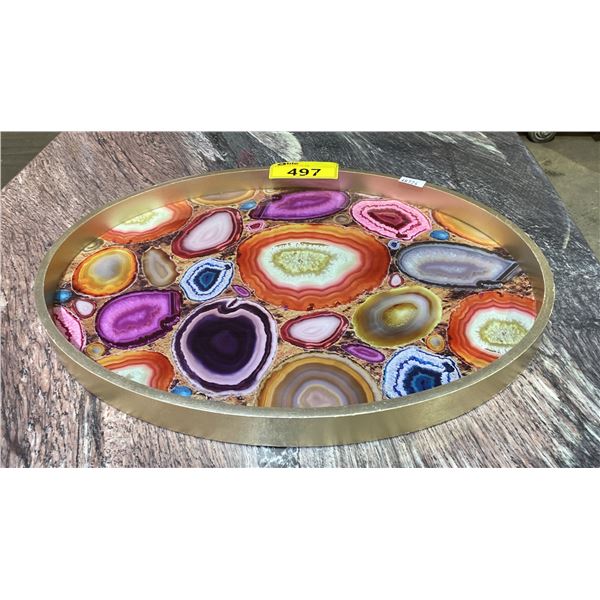 LUCITE WITH GEM STONE PATTERN SERVING TRAY (23 1/2" X 18")