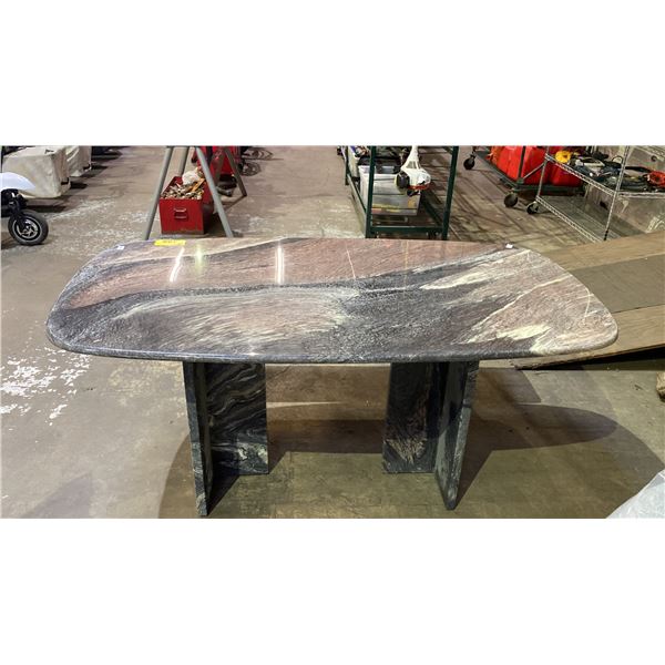 MULTI-COLORED SWIRL MARBLE DOUBLE PEDESTAL TABLE (63" X 35 X 29 1/2" HIGH)