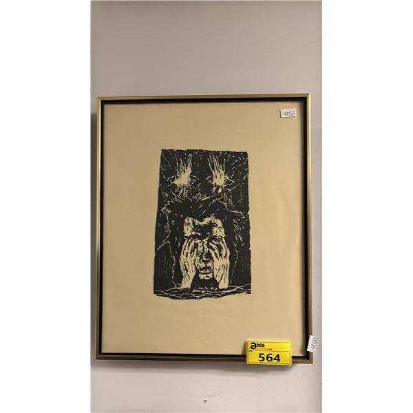 FRAMED VINTAGE SIGNED HERMAN TALVIK LINOCUT PRINT