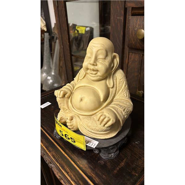 HEAVY SEATED LAUGHING BUDDHA CARVING