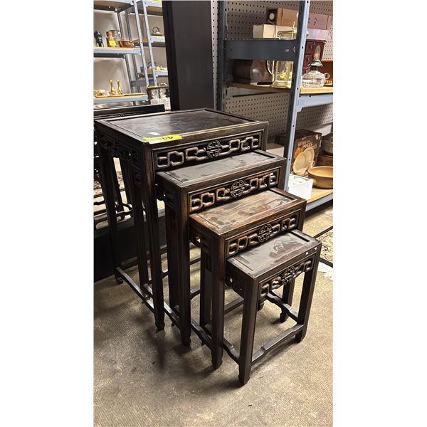 SET OF 4 VINTAGE TRADITIONAL CHINESE ROSEWOOD NESTING TABLES