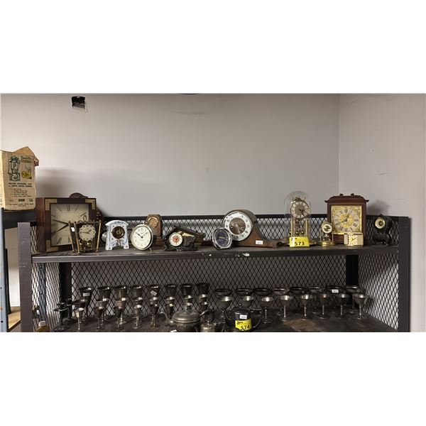 SHELF OF ASSORTED VINTAGE CLOCKS