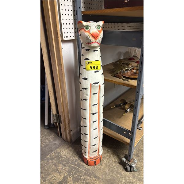 VINTAGE 34" T CARVED WOOD FOLK ART TIGER STATUE