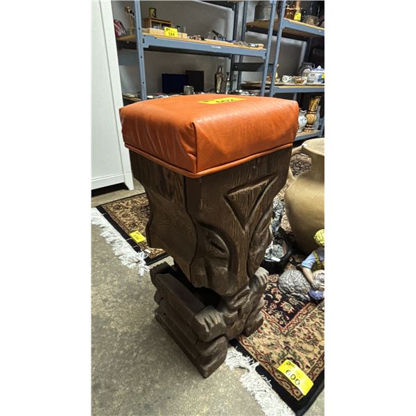 VINTAGE MCM CARVED WOOD TIKI BAR STOOL