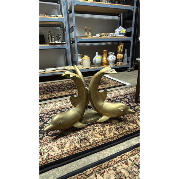 HEAVY SOLID BRASS DOLPHIN TABLE BASE