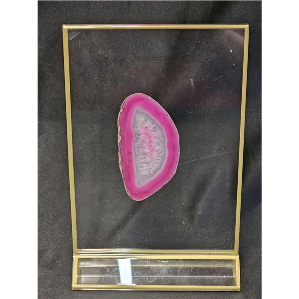 BRILLIANT AGATE SLICE ON CLEAR ACRYLIC DISPLAY STAND